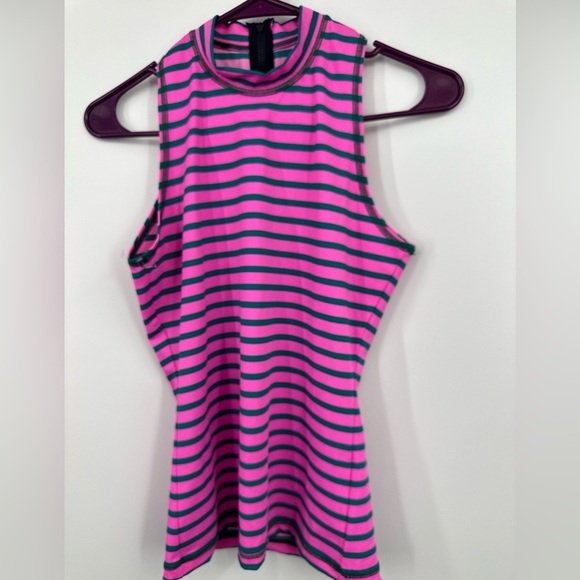 J. Crew NWOT Striped Rash Guard Swim Top Blue/Pink Size Small - Picture 1 of 3